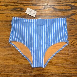 NWT J. Crew Factory Blue and White Striped Bikini Bottom M